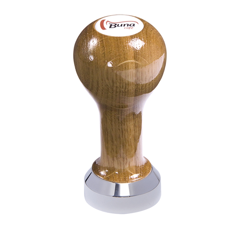 Buna café tamper, dub, lak, SP, 41 mm, nerez lesk, plochý Buna café tamper, dub, lak, SP, 41 mm, nerez lesk, plochý