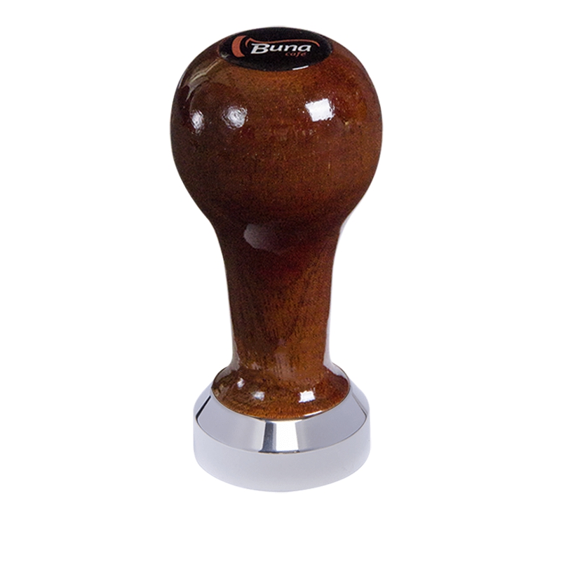 Buna café tamper, mahagon, lak, TP, 41 mm, nerez lesk, plochý Buna café tamper, mahagon, lak, TP, 41 mm, nerez lesk, plochý