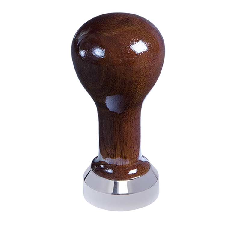 Buna café tamper, mahagon, lak, 41 mm, nerez lesk, plochý Buna café tamper, mahagon, lak, 41 mm, nerez lesk, plochý