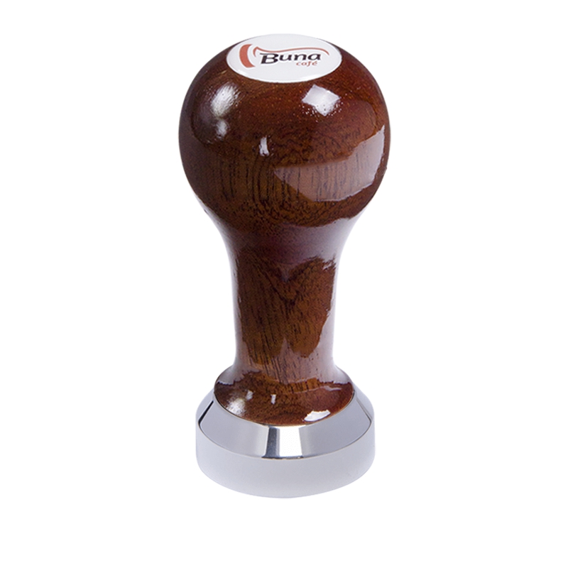 Buna café tamper, mahagon, lak, SP, 41 mm, nerez lesk, plochý Buna café tamper, mahagon, lak, SP, 41 mm, nerez lesk, plochý