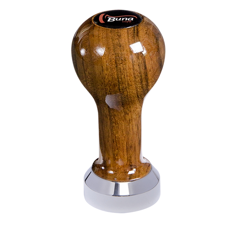 Buna café tamper, ovangkol, lak, TP, 41 mm, nerez lesk, plochý Buna café tamper, ovangkol, lak, TP, 41 mm, nerez lesk, plochý