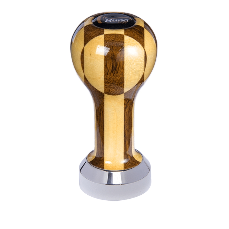 Buna café tamper, šachovnice, lak, TP, 41 mm, nerez lesk, plochý Buna café tamper, šachovnice, lak, TP, 41 mm, nerez lesk, plochý