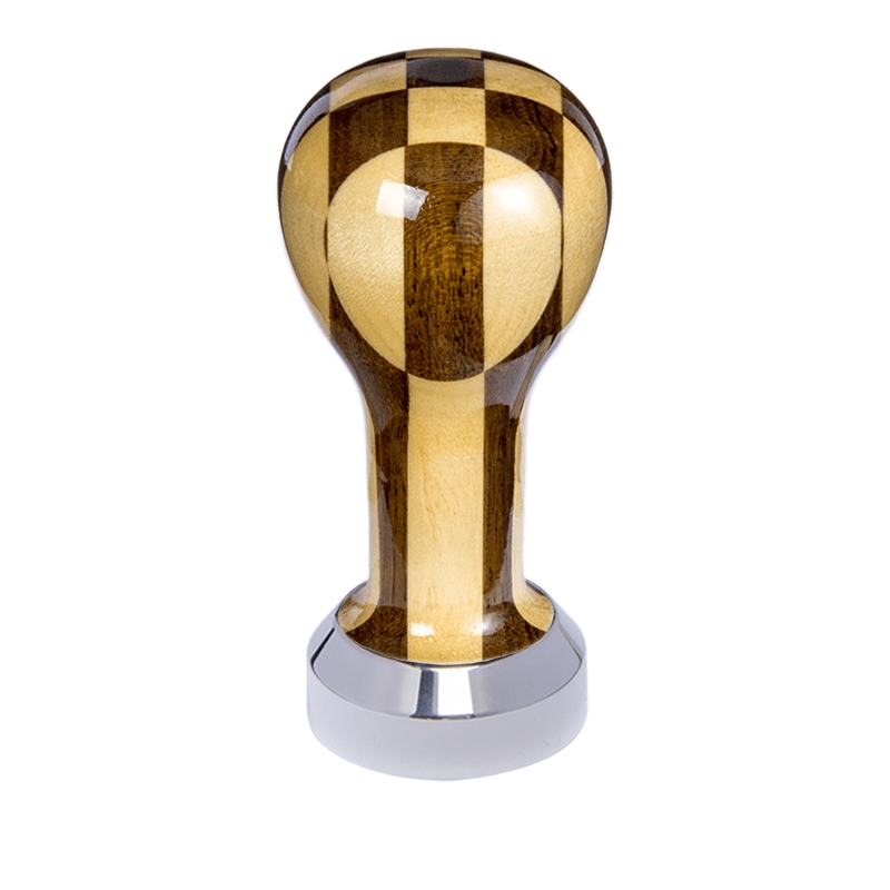 Buna café tamper, šachovnice, lak, 41 mm, nerez lesk, plochý Buna café tamper, šachovnice, lak, 41 mm, nerez lesk, plochý