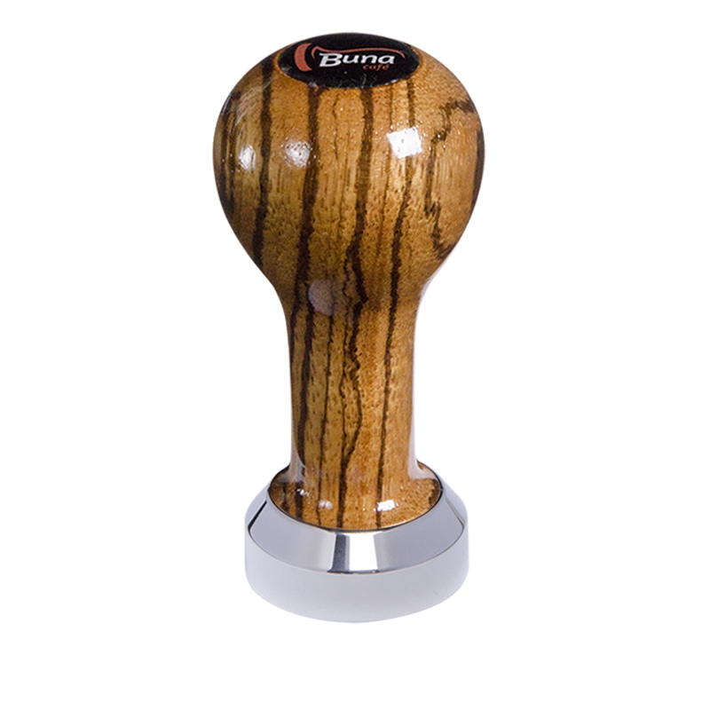 Buna café tamper, zebráno, lak, TP, 41 mm, nerez lesk, plochý Buna café tamper, zebráno, lak, TP, 41 mm, nerez lesk, plochý