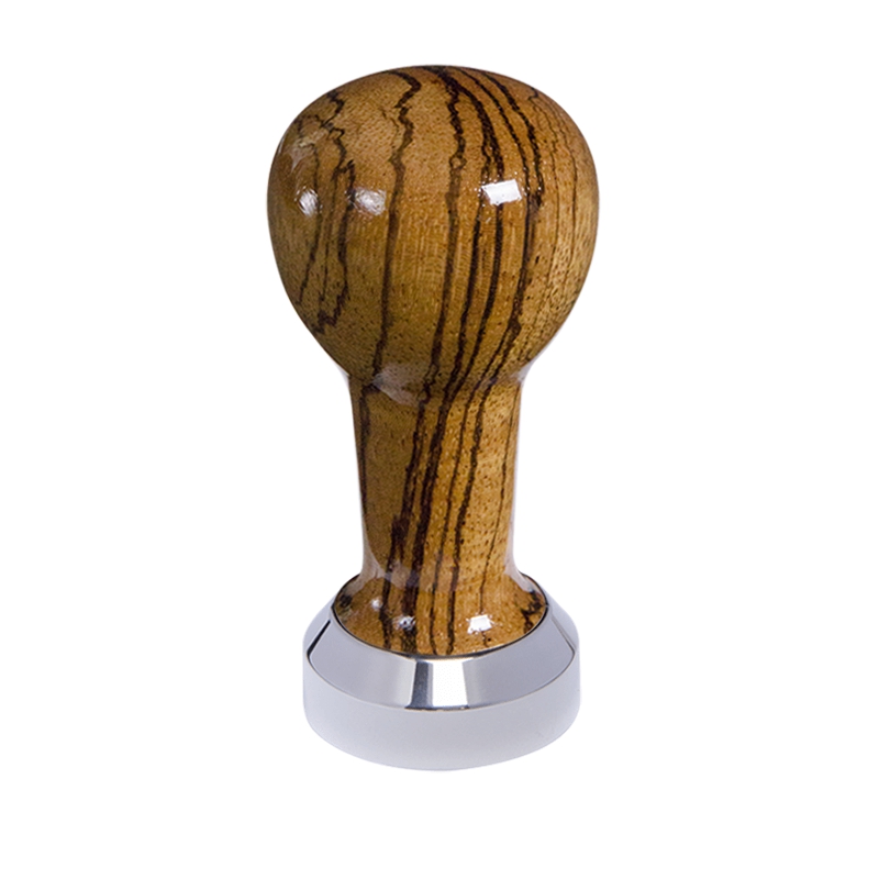 Buna café tamper, zebráno, lak, 41 mm, nerez lesk, plochý Buna café tamper, zebráno, lak, 41 mm, nerez lesk, plochý