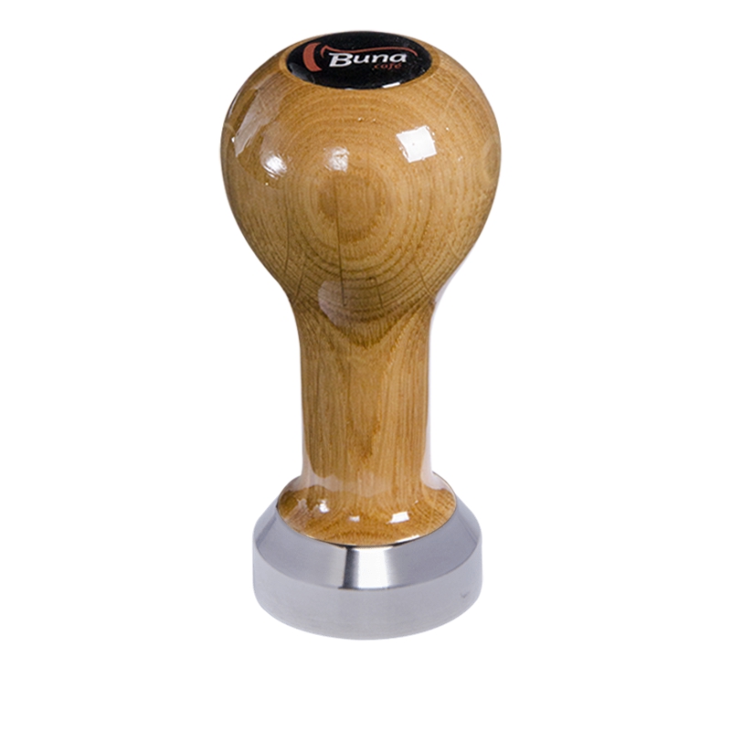 Buna café tamper, dub, lak, TP, 41 mm, nerez mat, plochý Buna café tamper, dub, lak, TP, 41 mm, nerez mat, plochý