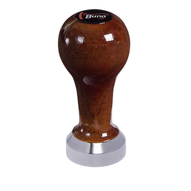 Buna café tamper, mahagon, lak, TP, 41 mm, nerez mat, plochý Buna café tamper, mahagon, lak, TP, 41 mm, nerez mat, plochý