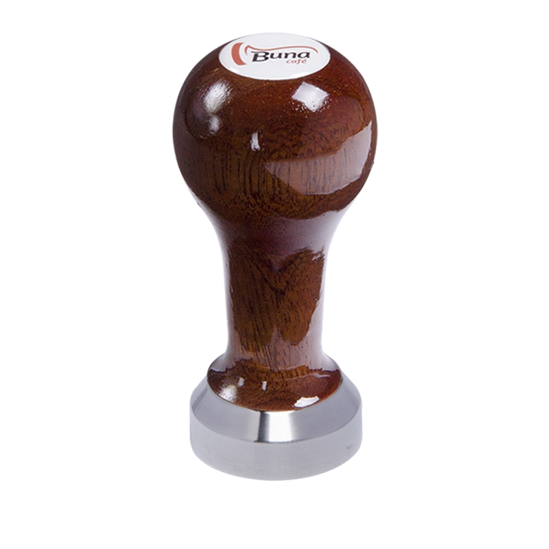 Buna café tamper, mahagon, lak, SP, 41 mm, nerez mat, plochý Buna café tamper, mahagon, lak, SP, 41 mm, nerez mat, plochý