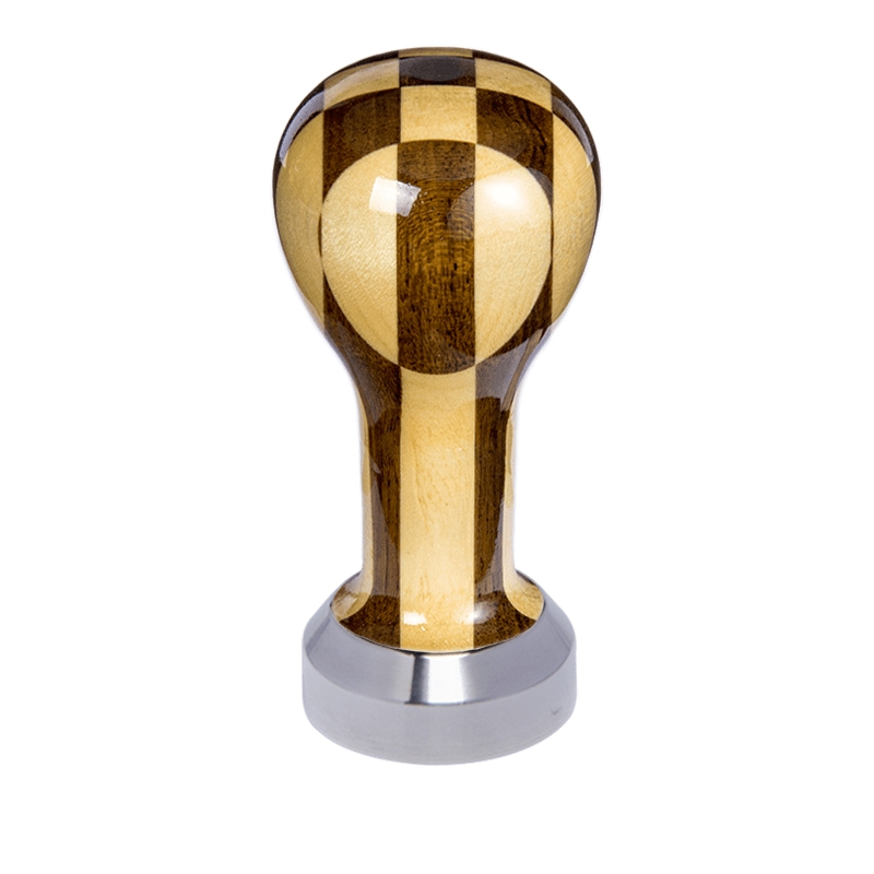 Buna café tamper, šachovnice, lak, 41 mm, nerez mat, plochý Buna café tamper, šachovnice, lak, 41 mm, nerez mat, plochý
