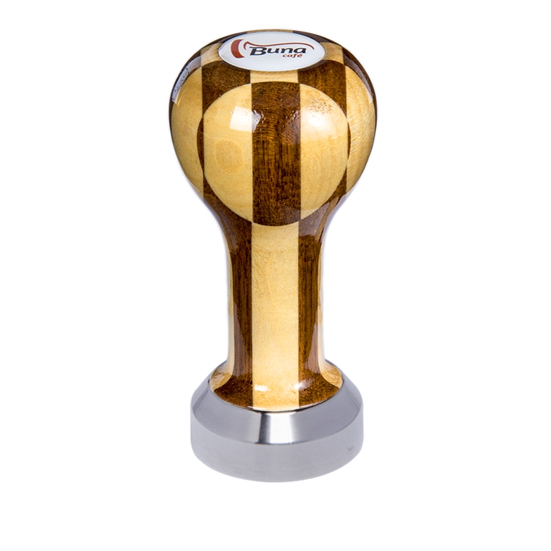 Buna café tamper, šachovnice, lak, SP, 41 mm, nerez mat, plochý Buna café tamper, šachovnice, lak, SP, 41 mm, nerez mat, plochý