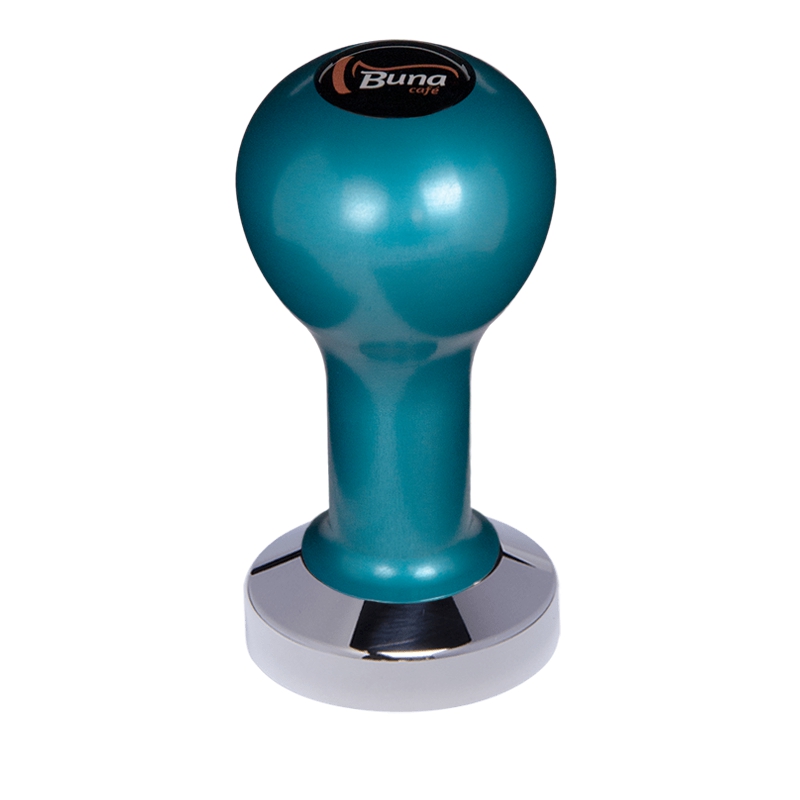 Buna café tamper, kov, modrý, TP, 49 mm, nerez lesk, plochý Buna café tamper, kov, modrý, TP, 49 mm, nerez lesk, plochý