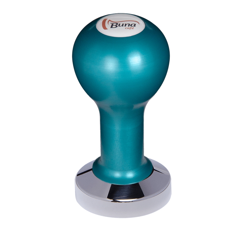 Buna café tamper, kov, modrý, SP, 49 mm, nerez lesk, plochý Buna café tamper, kov, modrý, SP, 49 mm, nerez lesk, plochý