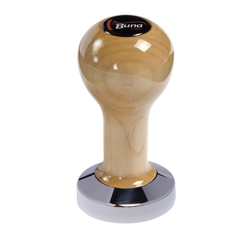 Buna café tamper, javor, lak, TP, 49 mm, nerez lesk, plochý Buna café tamper, javor, lak, TP, 49 mm, nerez lesk, plochý
