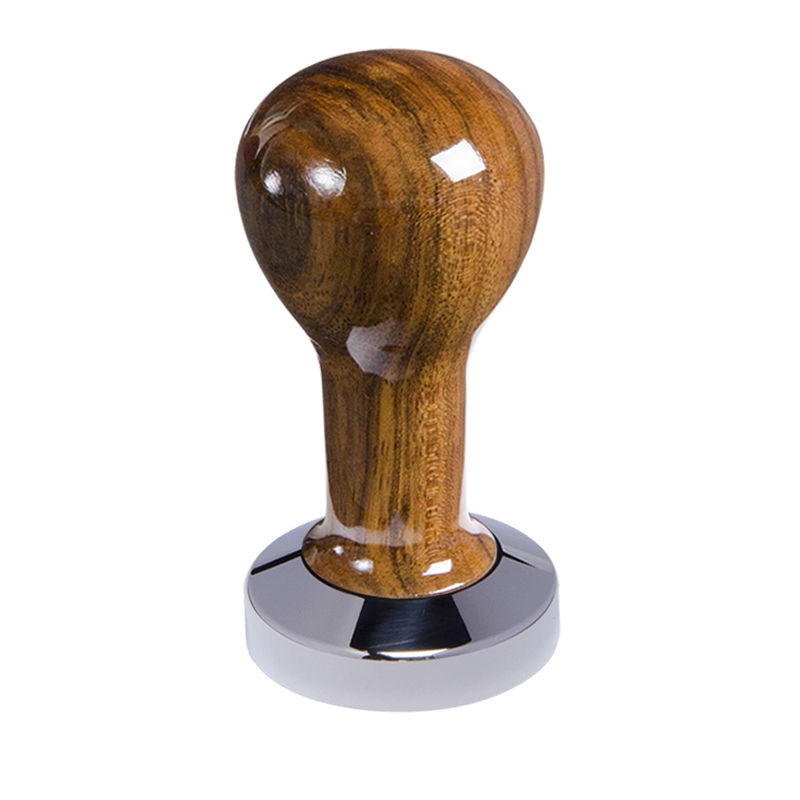 Buna café tamper, ovangkol, lak, 49 mm, nerez lesk, plochý Buna café tamper, ovangkol, lak, 49 mm, nerez lesk, plochý