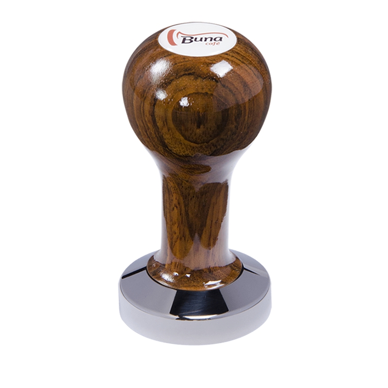 Buna café tamper, ovangkol, lak, SP, 49 mm, nerez lesk, plochý Buna café tamper, ovangkol, lak, SP, 49 mm, nerez lesk, plochý