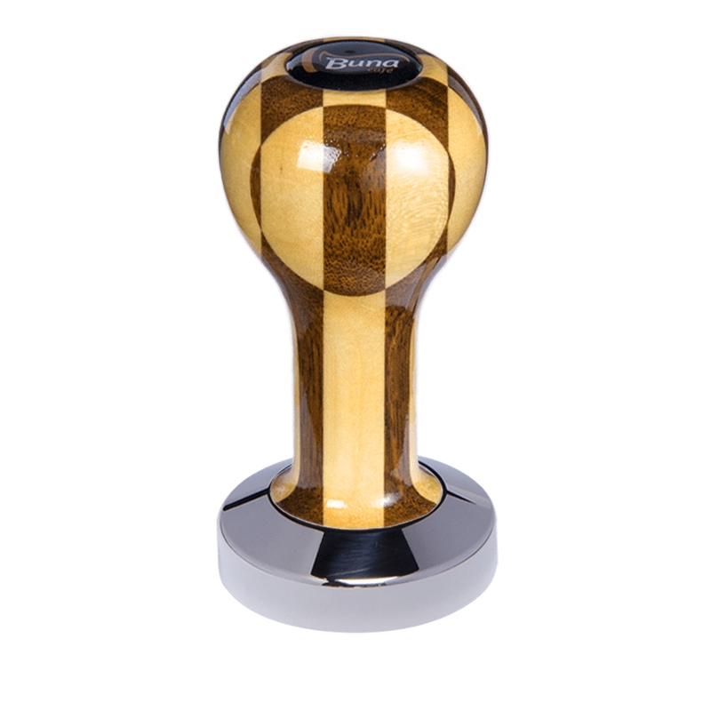 Buna café tamper, šachovnice, lak, TP, 49 mm, nerez lesk, plochý Buna café tamper, šachovnice, lak, TP, 49 mm, nerez lesk, plochý