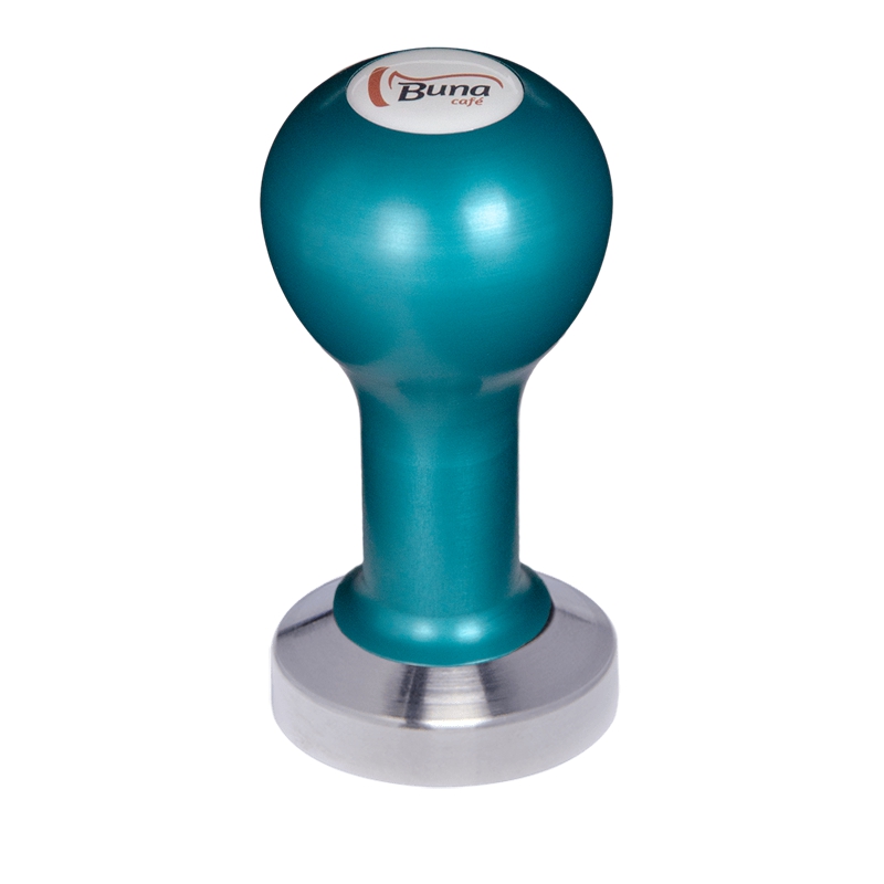 Buna café tamper, kov, modrý, SP, 49 mm, nerez mat, plochý Buna café tamper, kov, modrý, SP, 49 mm, nerez mat, plochý