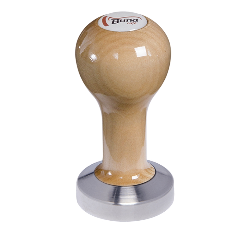 Buna café tamper, javor, lak, SP, 49 mm, nerez mat, plochý Buna café tamper, javor, lak, SP, 49 mm, nerez mat, plochý