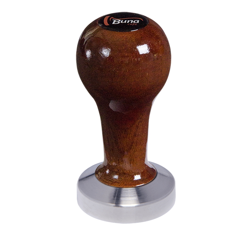 Buna café tamper, mahagon, lak, TP, 49 mm, nerez mat, plochý Buna café tamper, mahagon, lak, TP, 49 mm, nerez mat, plochý