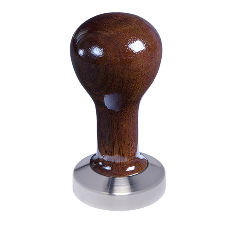 Buna café tamper, mahagon, lak, 49 mm, nerez mat, plochý Buna café tamper, mahagon, lak, 49 mm, nerez mat, plochý