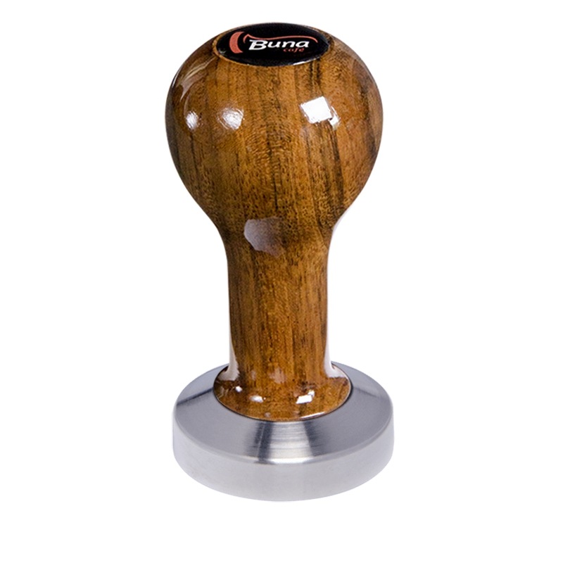 Buna café tamper, ovangkol, lak, TP, 49 mm, nerez mat, plochý Buna café tamper, ovangkol, lak, TP, 49 mm, nerez mat, plochý