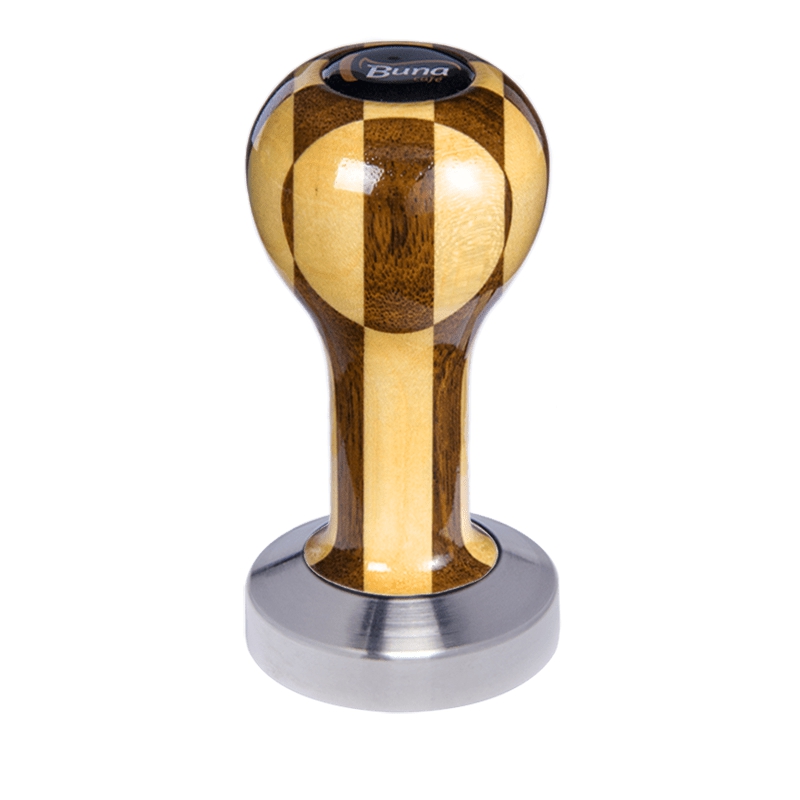 Buna café tamper, šachovnice, lak, TP, 49 mm, nerez mat, plochý Buna café tamper, šachovnice, lak, TP, 49 mm, nerez mat, plochý