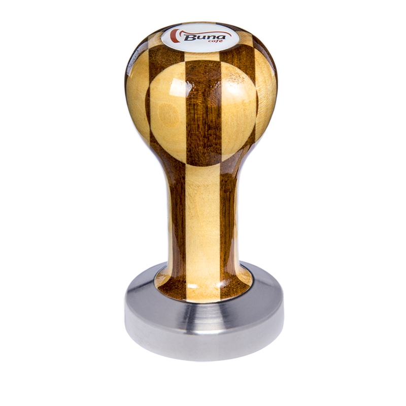 Buna café tamper, šachovnice, lak, SP, 49 mm, nerez mat, plochý Buna café tamper, šachovnice, lak, SP, 49 mm, nerez mat, plochý