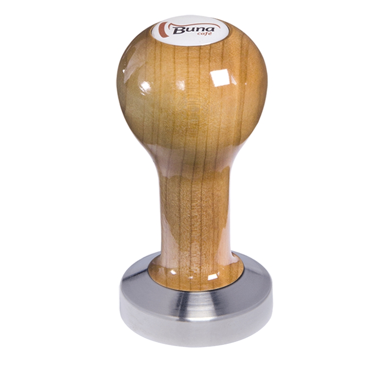 Buna café tamper, třešeň, lak, SP, 49 mm, nerez mat, plochý Buna café tamper, třešeň, lak, SP, 49 mm, nerez mat, plochý