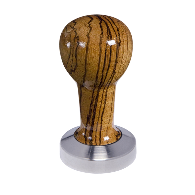 Buna café tamper, zebráno, lak, 49 mm, nerez mat, plochý Buna café tamper, zebráno, lak, 49 mm, nerez mat, plochý