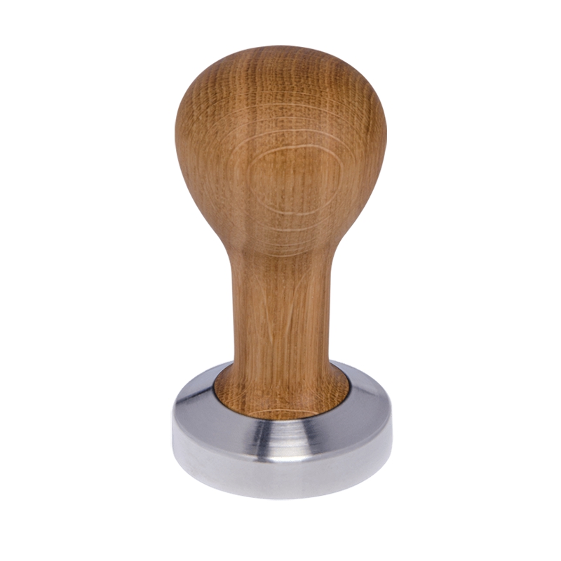 Buna café tamper, dub, olej, 49 mm, nerez mat, plochý Buna café tamper, dub, olej, 49 mm, nerez mat, plochý