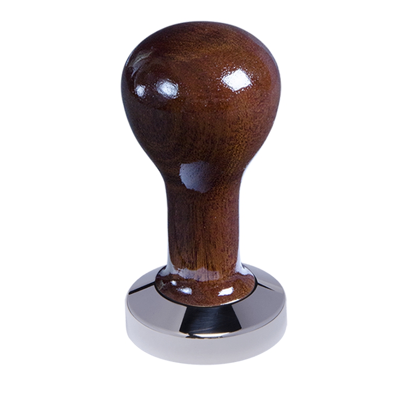 Buna café tamper, mahagon, lak, 51 mm, nerez lesk, plochý Buna café tamper, mahagon, lak, 51 mm, nerez lesk, plochý