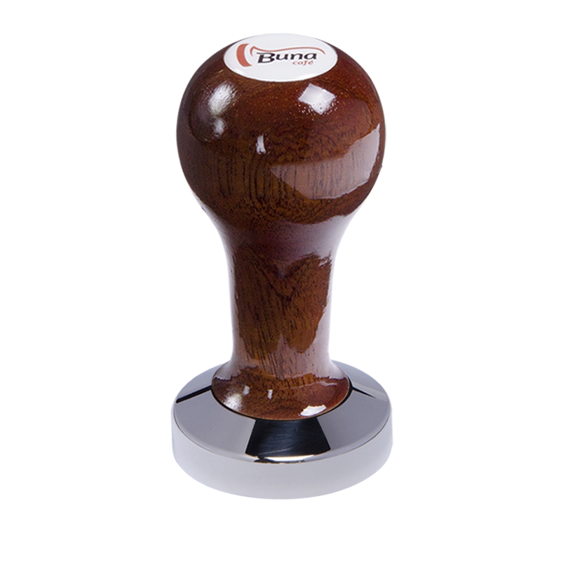 Buna café tamper, mahagon, lak, SP, 51 mm, nerez lesk, plochý Buna café tamper, mahagon, lak, SP, 51 mm, nerez lesk, plochý