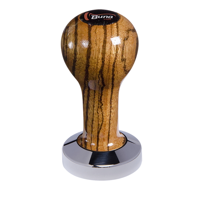 Buna café tamper, zebráno, lak, TP, 51 mm, nerez lesk, plochý Buna café tamper, zebráno, lak, TP, 51 mm, nerez lesk, plochý