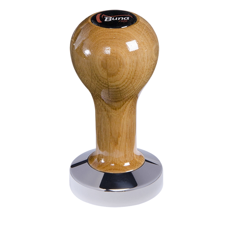 Buna café tamper, dub, lak, TP, 53 mm, nerez lesk, plochý Buna café tamper, dub, lak, TP, 53 mm, nerez lesk, plochý