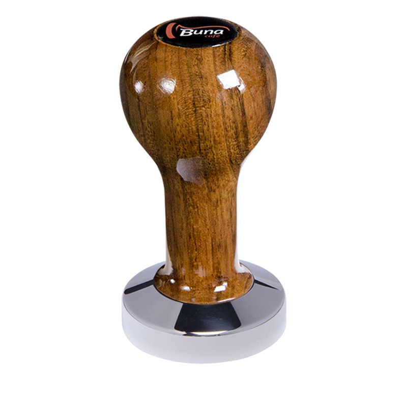 Buna café tamper, ovangkol, lak, TP, 53 mm, nerez lesk, plochý Buna café tamper, ovangkol, lak, TP, 53 mm, nerez lesk, plochý