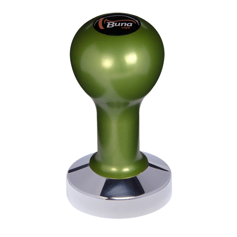 Buna café tamper, kov, zelený, TP, 57 mm, nerez lesk, plochý Buna café tamper, kov, zelený, TP, 57 mm, nerez lesk, plochý