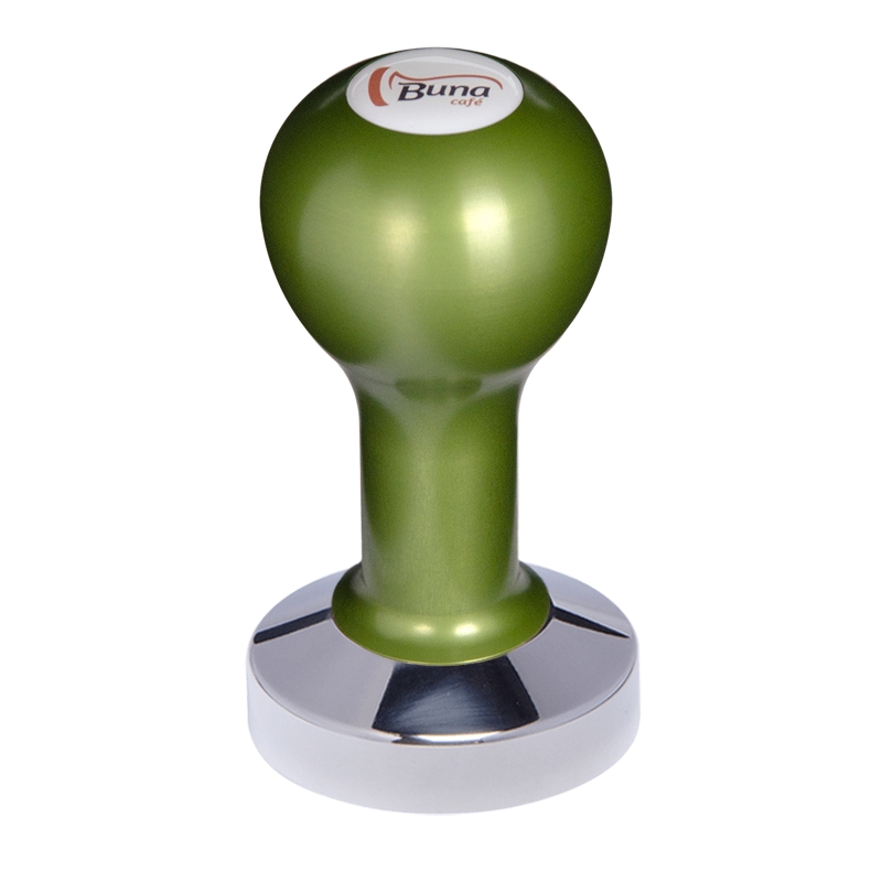 Buna café tamper, kov, zelený, SP, 57 mm, nerez lesk, plochý Buna café tamper, kov, zelený, SP, 57 mm, nerez lesk, plochý