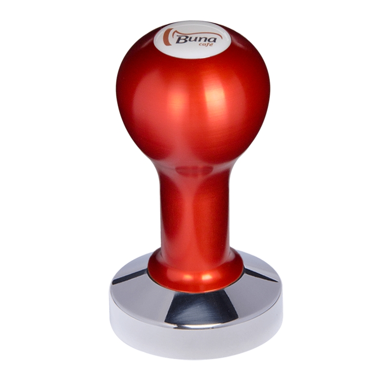 Buna café tamper, kov, červený, SP, 57 mm, nerez lesk, plochý Buna café tamper, kov, červený, SP, 57 mm, nerez lesk, plochý