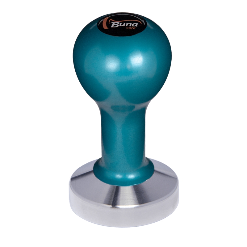 Buna café tamper, kov, modrý, TP, 57 mm, nerez mat, plochý Buna café tamper, kov, modrý, TP, 57 mm, nerez mat, plochý