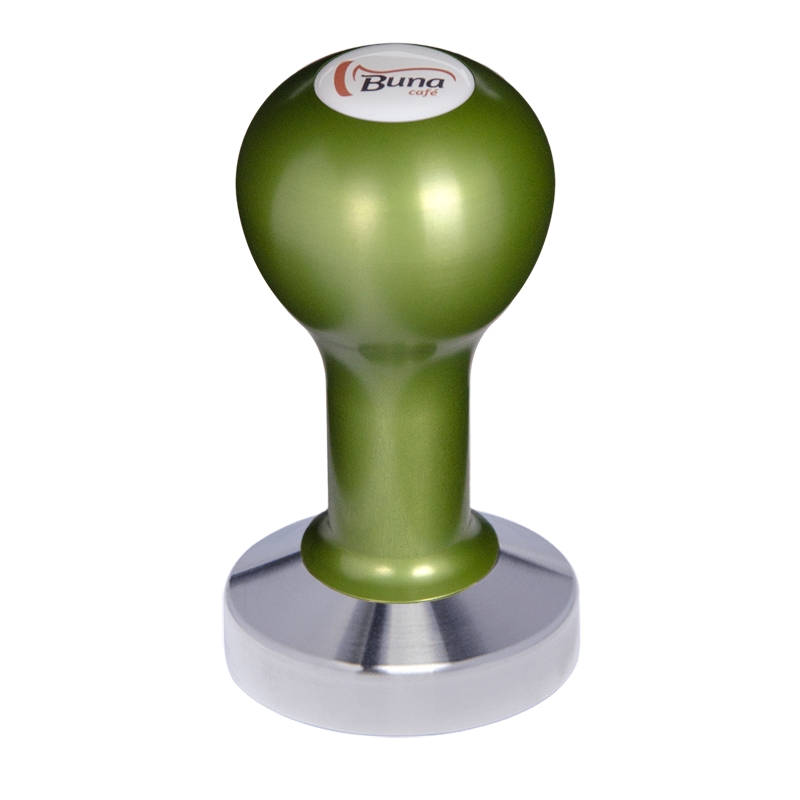 Buna café tamper, kov, zelený, SP, 57 mm, nerez mat, plochý Buna café tamper, kov, zelený, SP, 57 mm, nerez mat, plochý