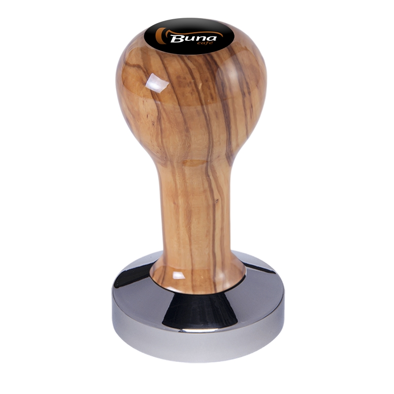 Buna café tamper, oliva, lak, TP, 58.35 mm, nerez lesk, konvexní Buna café tamper, oliva, lak, TP, 58.35 mm, nerez lesk, konvexní