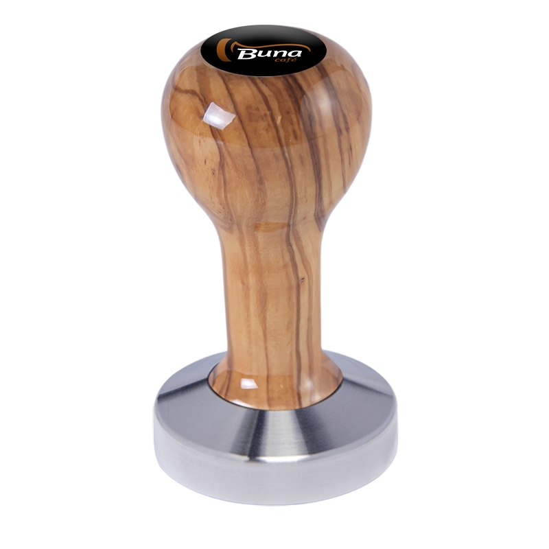 Buna café tamper, oliva, lak, TP, 58.35 mm, nerez mat, konvexní Buna café tamper, oliva, lak, TP, 58.35 mm, nerez mat, konvexní