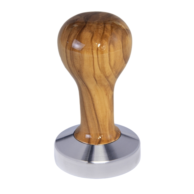 Buna café tamper, oliva, lak, 58.35 mm, nerez mat, konvexní Buna café tamper, oliva, lak, 58.35 mm, nerez mat, konvexní