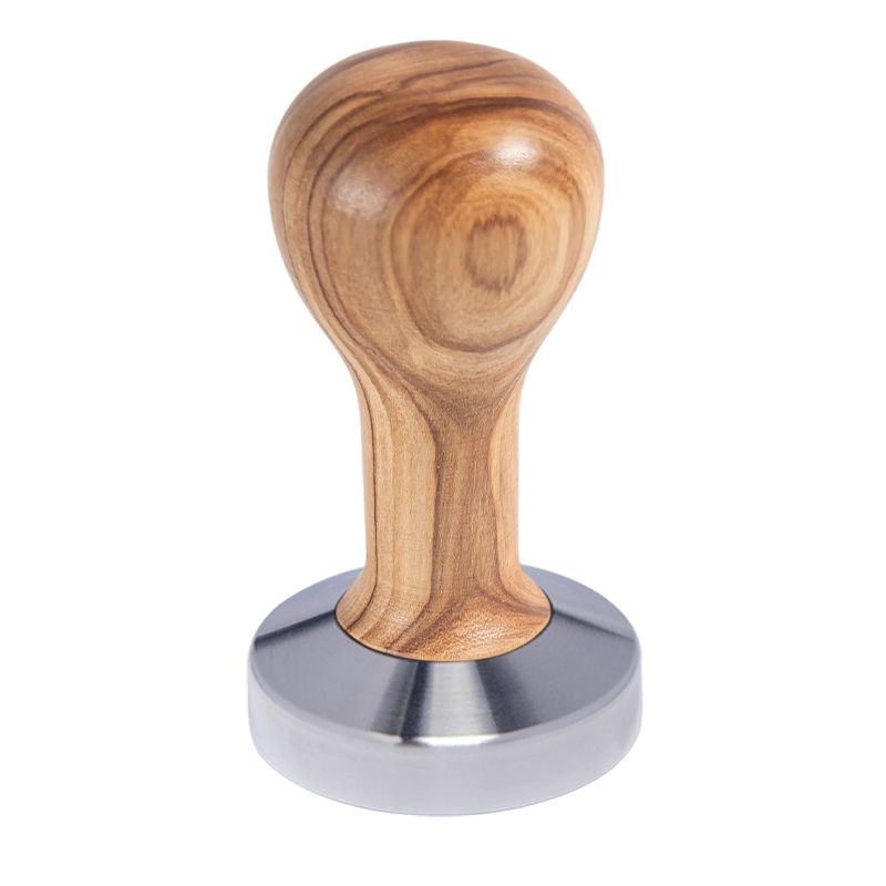Buna café tamper, oliva, olej, 58.35 mm, nerez mat, konvexní Buna café tamper, oliva, olej, 58.35 mm, nerez mat, konvexní