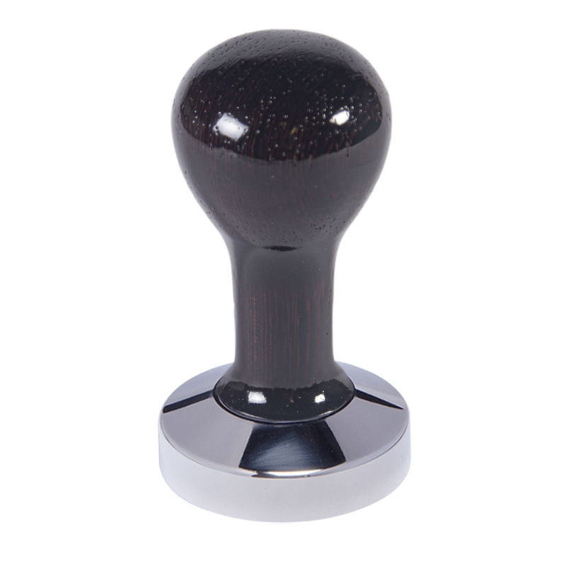 Buna café tamper, wenge, lak, 58.55 mm, nerez lesk, plochý Buna café tamper, wenge, lak, 58.55 mm, nerez lesk, plochý