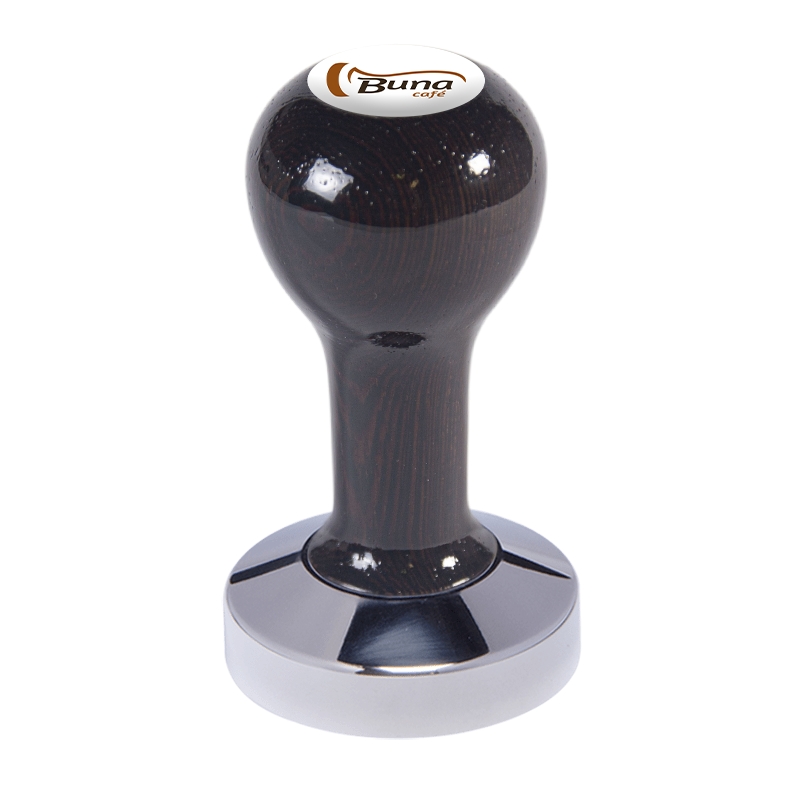 Buna café tamper, wenge, lak, SP, 58.55 mm, nerez lesk, plochý Buna café tamper, wenge, lak, SP, 58.55 mm, nerez lesk, plochý