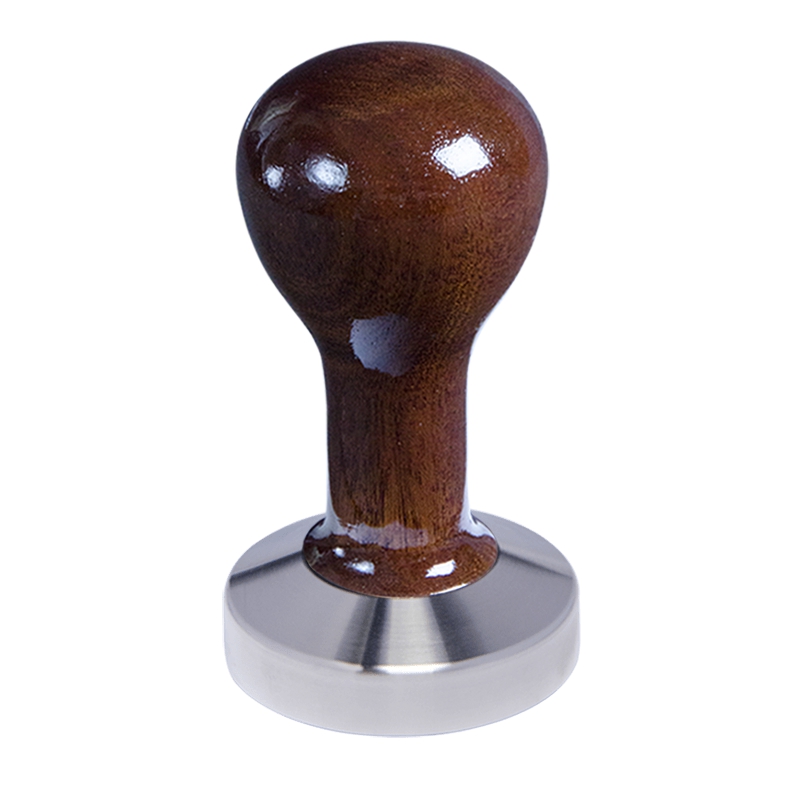 Buna café tamper, mahagon, lak, 58.55 mm, nerez mat, plochý Buna café tamper, mahagon, lak, 58.55 mm, nerez mat, plochý