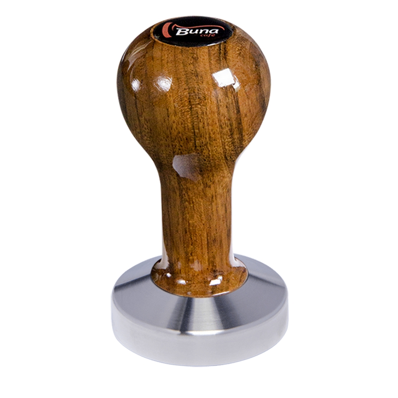 Buna café tamper, ovangkol, lak, TP, 58.55 mm, nerez mat, plochý Buna café tamper, ovangkol, lak, TP, 58.55 mm, nerez mat, plochý