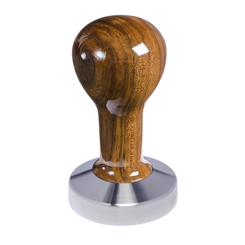 Buna café tamper, ovangkol, lak, 58.55 mm, nerez mat, plochý Buna café tamper, ovangkol, lak, 58.55 mm, nerez mat, plochý