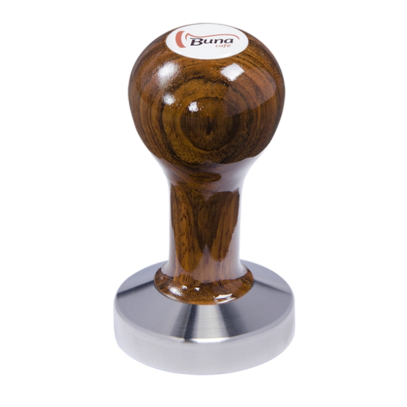 Buna café tamper, ovangkol, lak, SP, 58.55 mm, nerez mat, plochý Buna café tamper, ovangkol, lak, SP, 58.55 mm, nerez mat, plochý